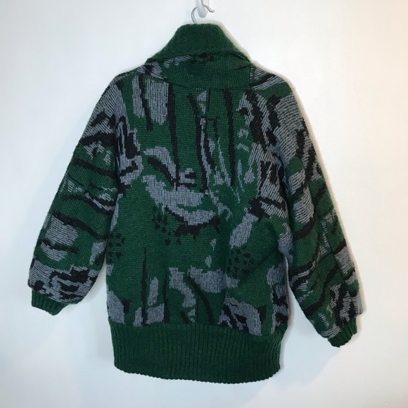 Vintage 80’s Wool Varsity Jacket Green Gray Oversized XL Extra Large Ski Lodge - Picture 5 of 7